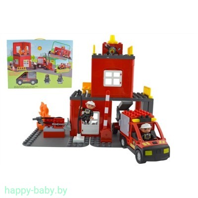 Конструктор "Пожарные", аналог Lego Duplo, 50 деталей, свет/звук, арт. 9188B