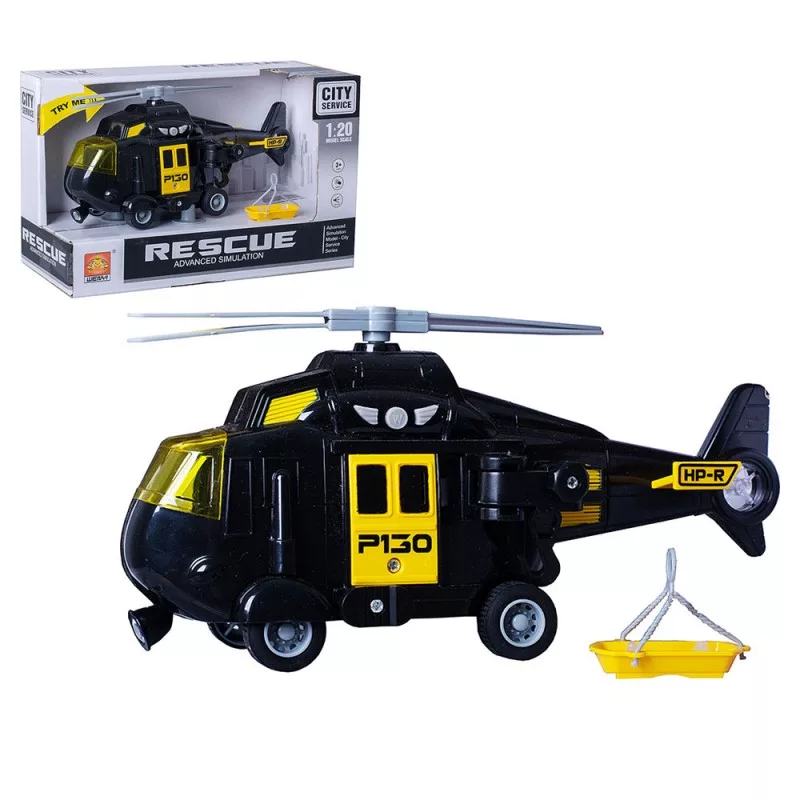 Инерционный вертолёт спасатель с корзиной, свет/звук, арт. WY760A